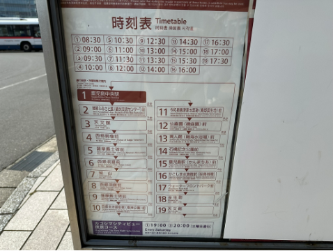 観光循環バスの時刻表