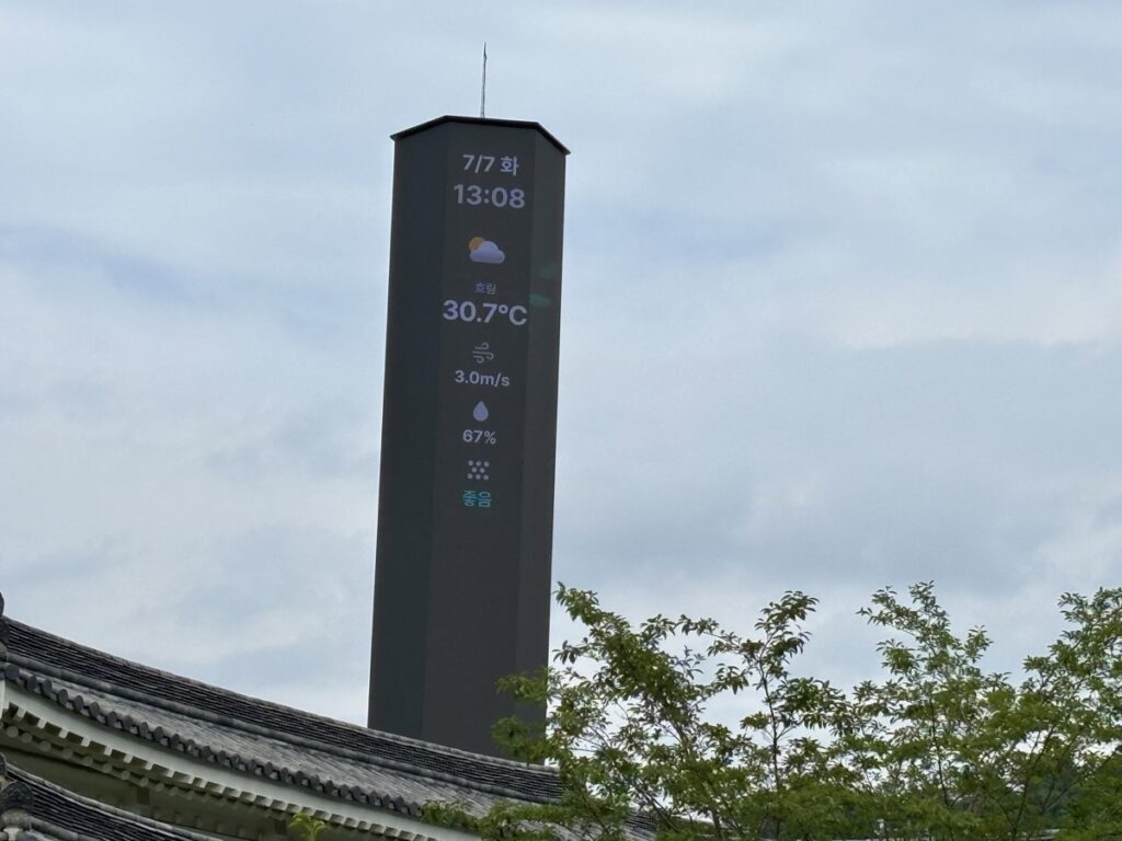 現在の天気を示す塔を写した写真。