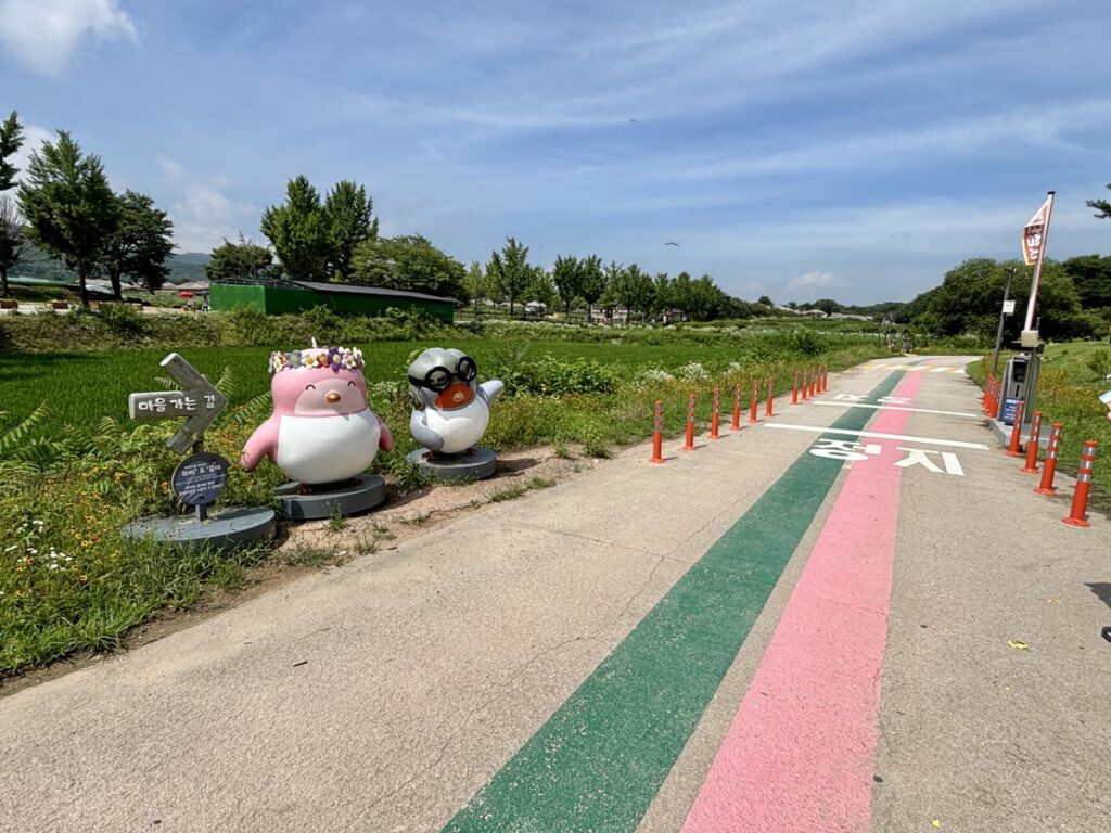 順路を示した看板やペイントを写した写真